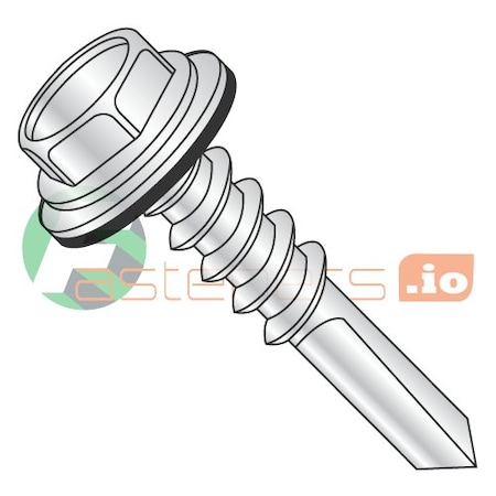 Newport Fasteners Self-Drilling Screw, #12 x 3 in, Zinc Plated Steel Flange Hex Head External Hex Drive, 750 PK 759632